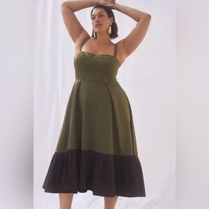 Anthropologie Olive and Black Midi Dress